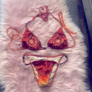 Vintage Sauvage California boho batik print bikini XS with beading - made in USA